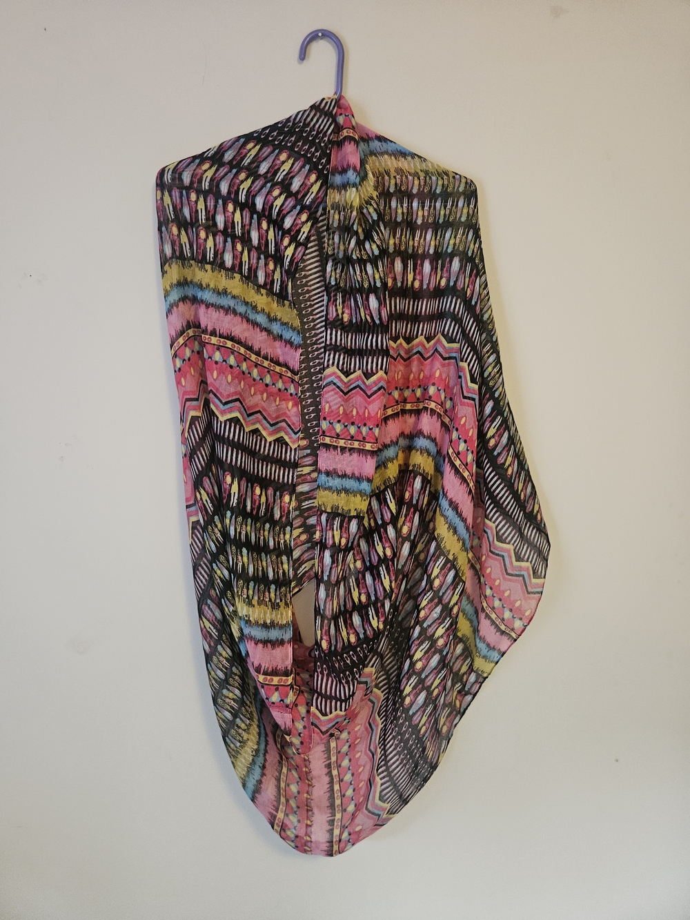 Vibrant Multicolor Chevron & Tribal Print Scarf - Pink, Yellow, Blue, Black